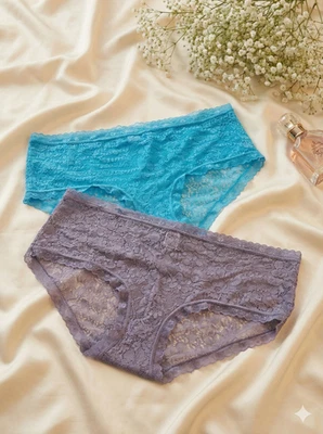 批量 2 件 Nordstrom 架子 蕾丝内裤 女式 XL 蓝色 紫色 花卉 时髦 全新无标签 — 第 1/4 张图片