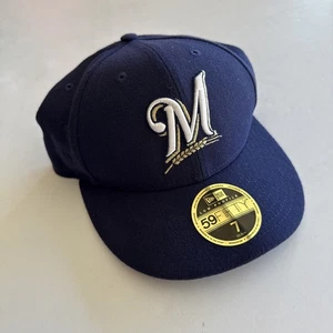 New Era 59Fifty Milwaukee Brewers Low Profile Fitted Cap - Größe 7 Neu mit Etikett Dunkelblau - Bild 1 von 8