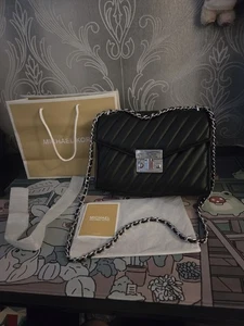 Michael Kors Small Black And Silver Cross Body And Shoulder Chain Strap Bag - Picture 1 of 16