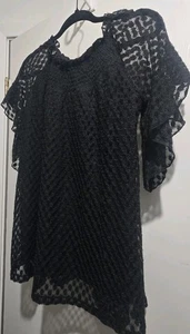 SHANNON FORD NEW YORK SOFT BLACK LACE LINED TOP SUPER COMFY GATHERED NECK SIZE M - Picture 1 of 11