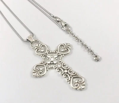 Colgante Cruz Cristal Plata Grande Brighton en Cadena Larga Brighton. #1353 Foto 1 de 4