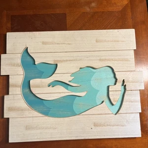 Mermaid Embossed Wooden Wall Sign 19" x 15" - Picture 1 of 7
