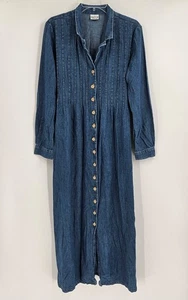 Match Vintage 90er Y2K Denim Maxikleid Knopfleiste Plissee vorne zum Binden Gr. 10 - Bild 1 von 4