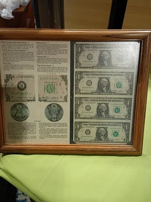 1985 $1 Uncut Currency Notes In Framed Wall Plaque With Notes - Image 1 of 4