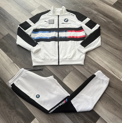 Puma BMW Motorsports Mens Tracksuit Track Jacket + sweatpants White Black Medium - Image 1 of 4