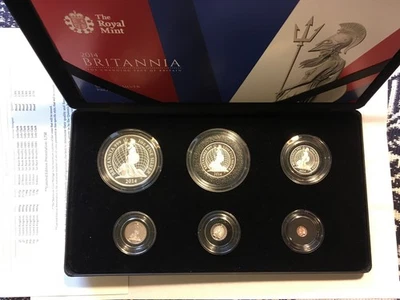 2014 Reino Unido Gran Bretaña Britannia 6 monedas plata prueba conjunto algunos tonificados Foto 1 de 4