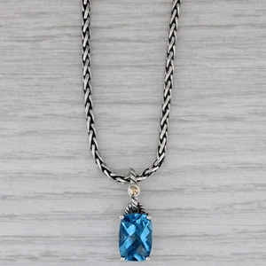 Effy 7.60ct Blue Topaz Pendant Necklace Sterling Silver 18k Gold 18" Wheat Chain - Picture 1 of 8