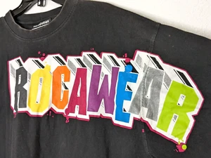 Vintage 90's Rocawear Men's Colorful Spellout Black Graphic Shirt Size 3XL RW - Picture 1 of 10