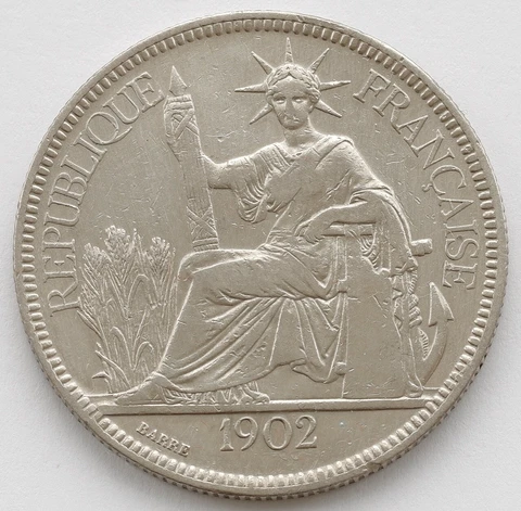 FRENCH INDOCHINA 1 PIASTRE 1902 SILVER COIN Cover