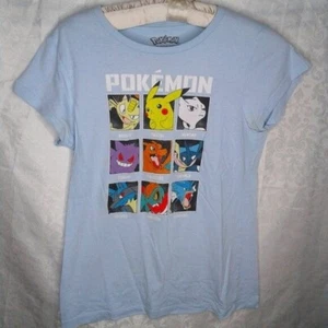 Pokémon Kurzarm Baumwolle T-Shirt Junior Blau 9 Figuren Größe M - Bild 1 von 6