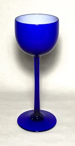 CARLO MORETTI ~ Cobalt Blue/ White Cased 6.75" Tall Stemmed WINE GOBLET GLASS - Picture 1 of 6