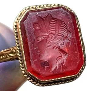 Antique 10k Gold Intaglio Ring, Carved Goddess, Gemstone, Size 5 1/2 - Picture 1 of 4