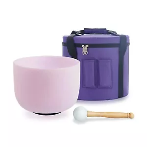 8"F Note Heart Chakra Gem Rose Morganite Fusion Quartz Crystal Singing Bowl Yoga - Picture 1 of 6