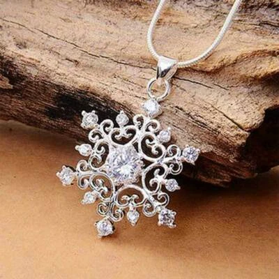 1Stk Silber Sterling Schneeflocke Halskette Zirkonia Strass Anhänger Modeschmuck - Bild 1 von 2