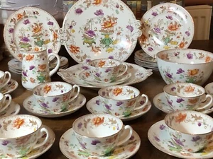 Francis Morley Casket Japan Antique Tea Set c1850s 10 Cups & Saucers Plates - Picture 1 of 9