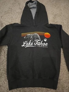 Prairie Mountain Lake Tahoe California Kids Hoodie Size 10/12 Black Gray  - Picture 1 of 10
