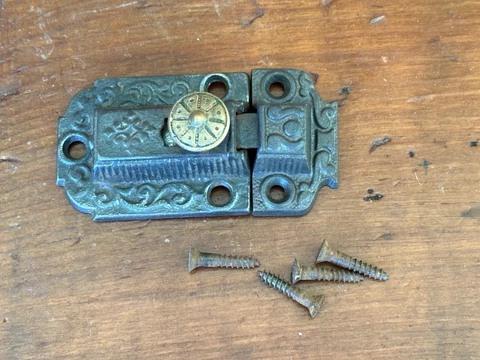 Vintage Victorian Cabinet Door Bolt Lock Latch w/ Keeper #1226 Cover