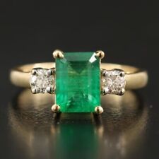 plated 14K Gold Natural Emerald Engagement Ring, Emerald engagement Ring 7.25us