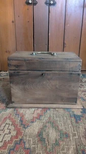 Antique Early Country Wood Footed Storage Document Box Sq. N 12.5" Patina - Picture 1 of 9