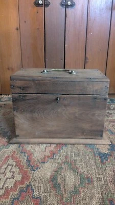 Antique Early Country Wood Footed Storage Document Box Sq. N 12.5" Patina - Image 1 of 4