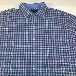 RALPH LAUREN POLO Stretch DESIGNER BUTTON UP DRESS SHIRT Mens L Blue Plaid  - Picture 1 of 4