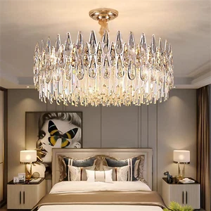 K9 Crystal Raindrop Chandelier Pendant Light Fixture Adjustable Height Chain S-L - Picture 1 of 19