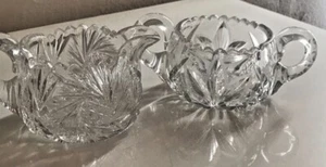 LEAD CRYSTAL CREAMER AND SUGAR CADDIES DISHES 3" TALL 3 1/2" ACRO - Picture 1 of 11