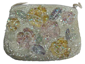 Cartera Mujer Adolescente Pequeña Amarilla Rosa Lentejuelas y Revestimiento Satén Cierre con Cremallera - Imagen 1 de 11