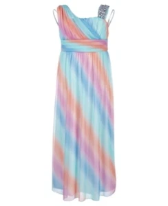 Sequin Hearts Big Girls One-Shoulder Rainbow Maxi Dress SZ 10 NWT - Picture 1 of 8