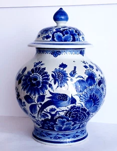 ROYAL DELFT PORCELEYNE FLES GINGER JAR LIDDED VASE 15 INCHES - THE ORIGINAL BLUE - Picture 1 of 10