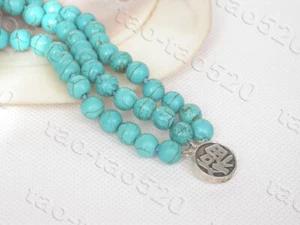 natürliches 8 Zoll 3 Reihe 8 mm rund himmelblau türkis Armband 925sc Verschluss K1052 - Bild 1 von 2