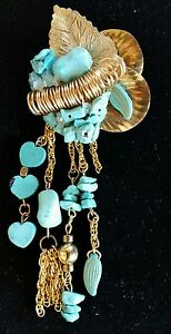 TURQUOISE LOVERS! GOLDEN LEAF, HEARTS, NUGGET,CLUSTER PIN