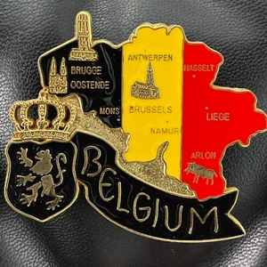 BELGIUM🇧🇪METAL FRIDGE MAGNET✅BELGIE COUNTRY MAP WITH CROWN LION COAT OF ARMS🎗 - Picture 1 of 3