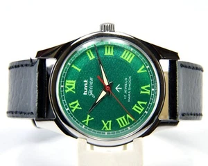 HMT Jawan Green Roman Lume 17 Jewels Hand Winding Wristwatch Case Size 36 mm - Picture 1 of 8