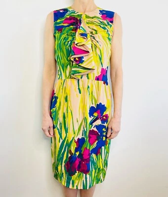 Vestido Blumarine Talla 44 10 Multicolor Seda Volantes Frontales Sin Mangas Diseñador Foto 1 de 4