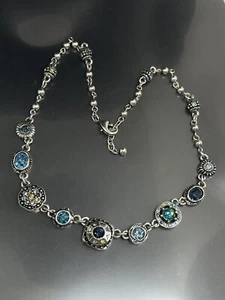 Patricia Locke Signed 09’ USA Silvertone Multicolor Crystals Pendant Necklace - Picture 1 of 5