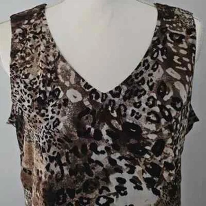 women KASPER brown TOP leopard print SLEEVELESS v-neck STRETCH lined SHEER sz M - Picture 1 of 11