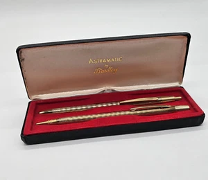 Vintage Astramatic By Bradley BallPoint Pen & Pencil Gold Tone Set With Case - Picture 1 of 16