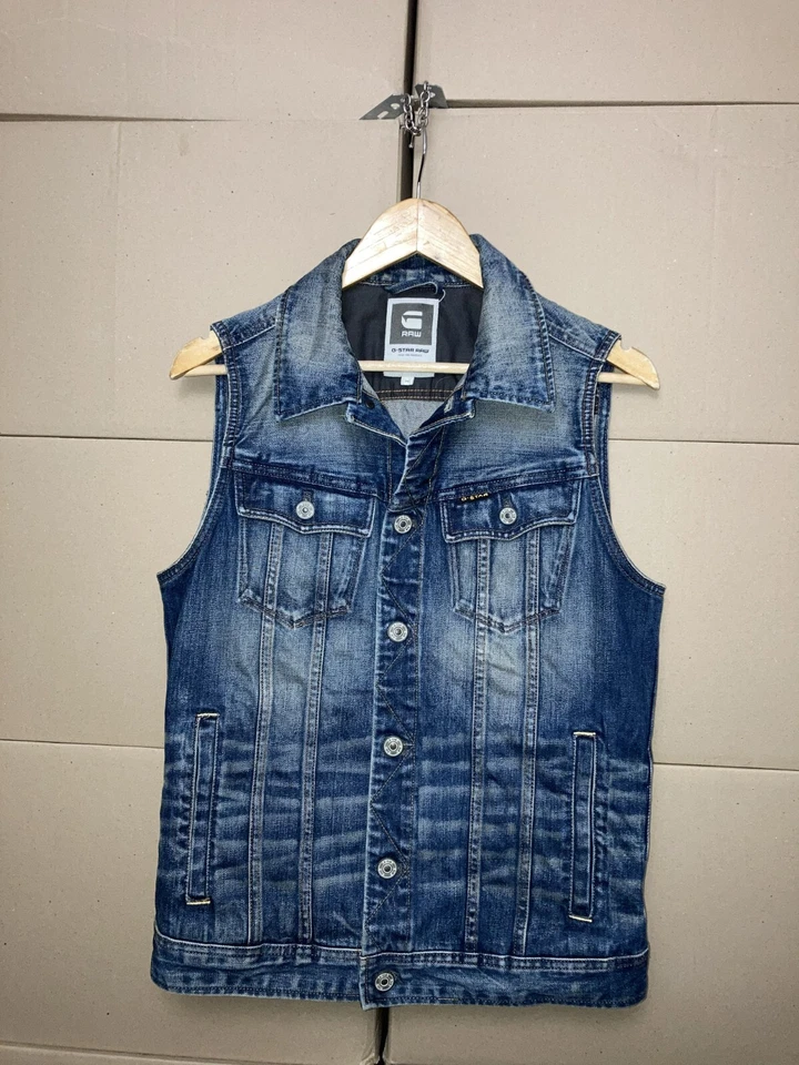 G-STAR RAW VINTAGE MEN’S DENIM VEST GILET BLUE SIZE M CASUAL Y2K STREET WEAR - Image 1 of 4