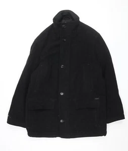 Marks and Spencer Mens Black Overcoat Coat Size M Button - Picture 1 of 10