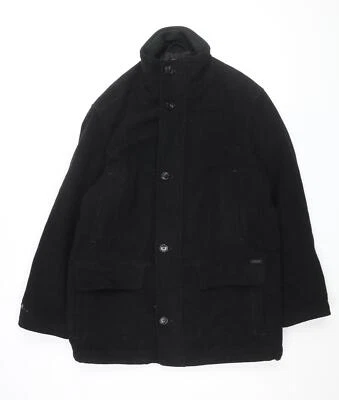 Marks and Spencer Mens Black Overcoat Coat Size M Button - Image 1 of 4