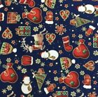 Christmas Icons Blue 100% Cotton Sold By The Meter 140cm