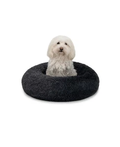 lionto Cama perros redonda cojín gatos sofá donut (M) 50 cm Ø gris oscuro - Imagen 1 de 5