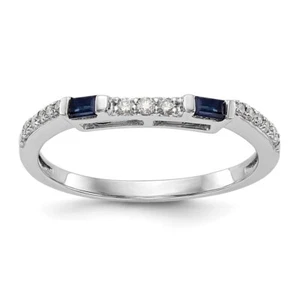 14k White Gold 1/10Ct Diamond & Sapphire Complete Wedding Band Ring Size 7 - Picture 1 of 7