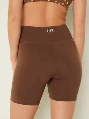 Victoria's Secret Short 6" COTTON TWIST WAIST BIKER Logo Bike Shorts XL Brown - Image 1 of 4