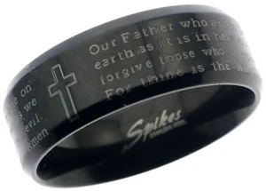 Black Lords Prayer mens ladies 4mm Ring 316 stainless steel size 7 T78 - Picture 1 of 6