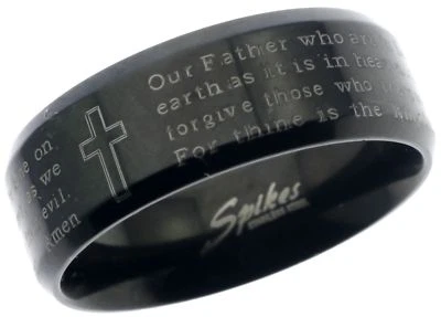Black Lords Prayer mens ladies 4mm Ring 316 stainless steel size 6 T78 - Image 1 of 4