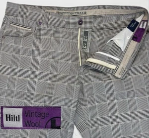 Hiltl Wool Jean Cut Pants Mens 38x33 Gray Plaid Prince Of Wales 5 Pocket Italy - Picture 1 of 24