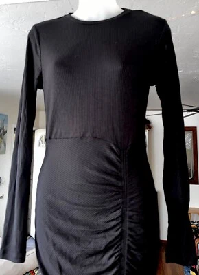 Sexy Sleek VENUS Black Ribbed Viscose Maxi Dress Bodycon Subtle Ruching Size XS - Image 1 of 4