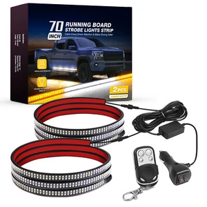 Emergency Strobe Lights Strip 2 PCS 70 Inch LED Running Board Lights Bar Hazard - Picture 1 of 23